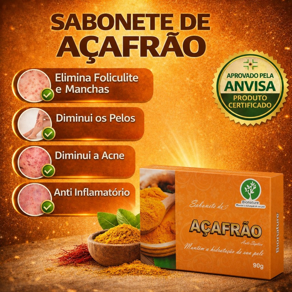 Sabonete de Açafrão Natural Controle Oleosidade Clarear Manchas e Anti-Acne depilação natural Bio Nature