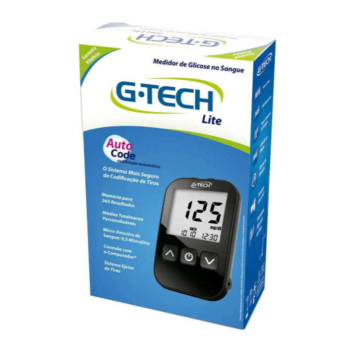 Medidor de Glicose G-Tech Lite Kit com 1 Aparelho + 1 Lancetador + 10 Lancetas + 10 Tiras Teste