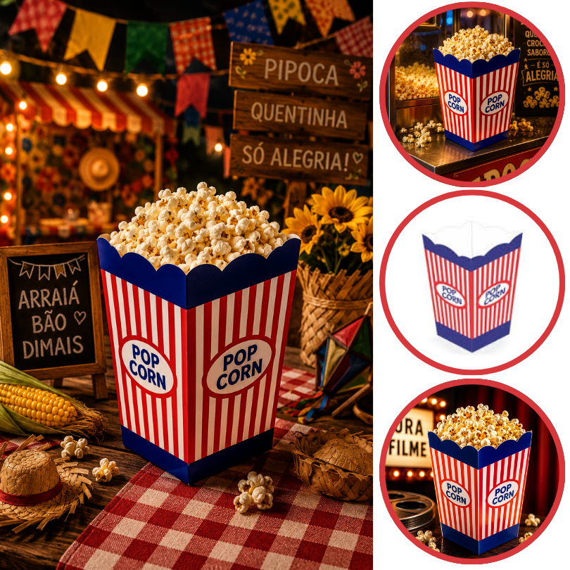 KIT 10~60 Caixa Para Pipoca Popcorn Azul 37.1 Festas e aniversário (CHOCO)
