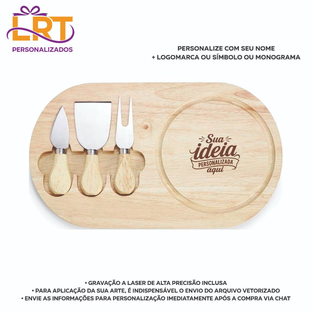 Kit Queijo 4 Peças Personalizado Nome / Logo - Presente Dia dos Pais - Casamento - Padrinhos - Empresa