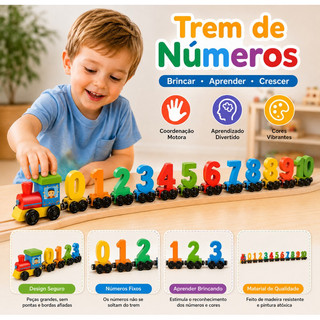 Brinquedo Educativo Trem com Números 0-10 Magnético Infantil Aprender Contar Cores Coordenação Motora