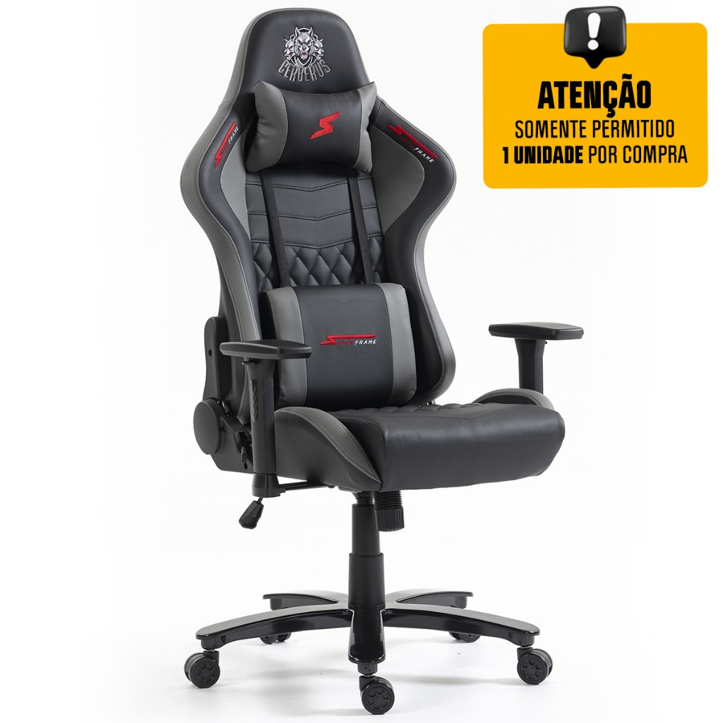 Cadeira Gamer SuperFrame Cerberus, Reclinável, 3D, Preto e Cinza, SF-CH-CBR3DBGL