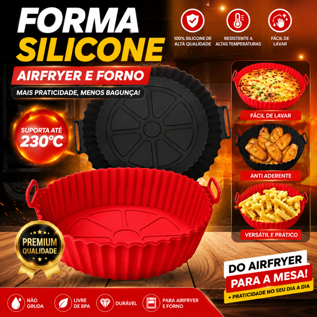 Forma de silicone air fryer, forno, micro-ondas, antiaderente - fritadeira e assadeira - maleável - resistente - 20cm