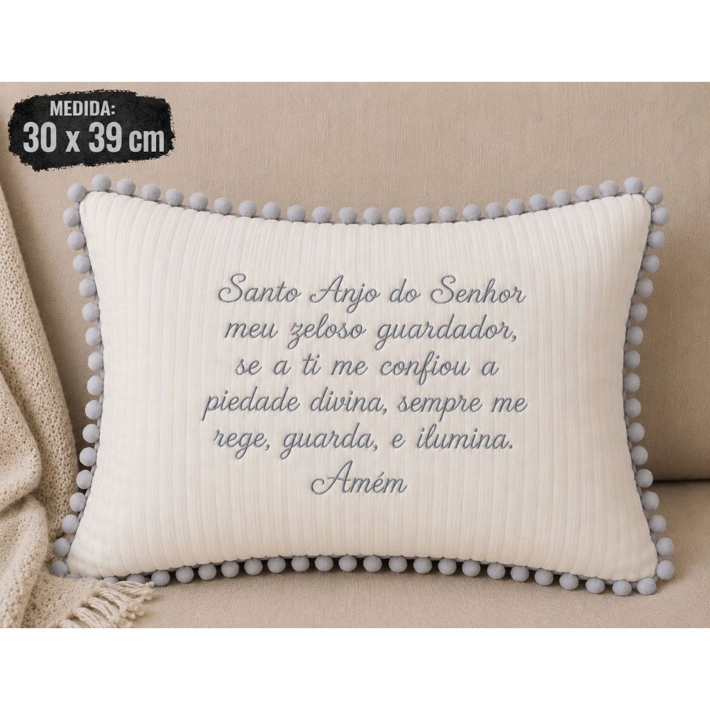 Almofada Oração Santo Anjo do Senhor 30 x 39cm - Bordado com Anjinho  Algodão Macio com Enchimento Antialérgico Presente