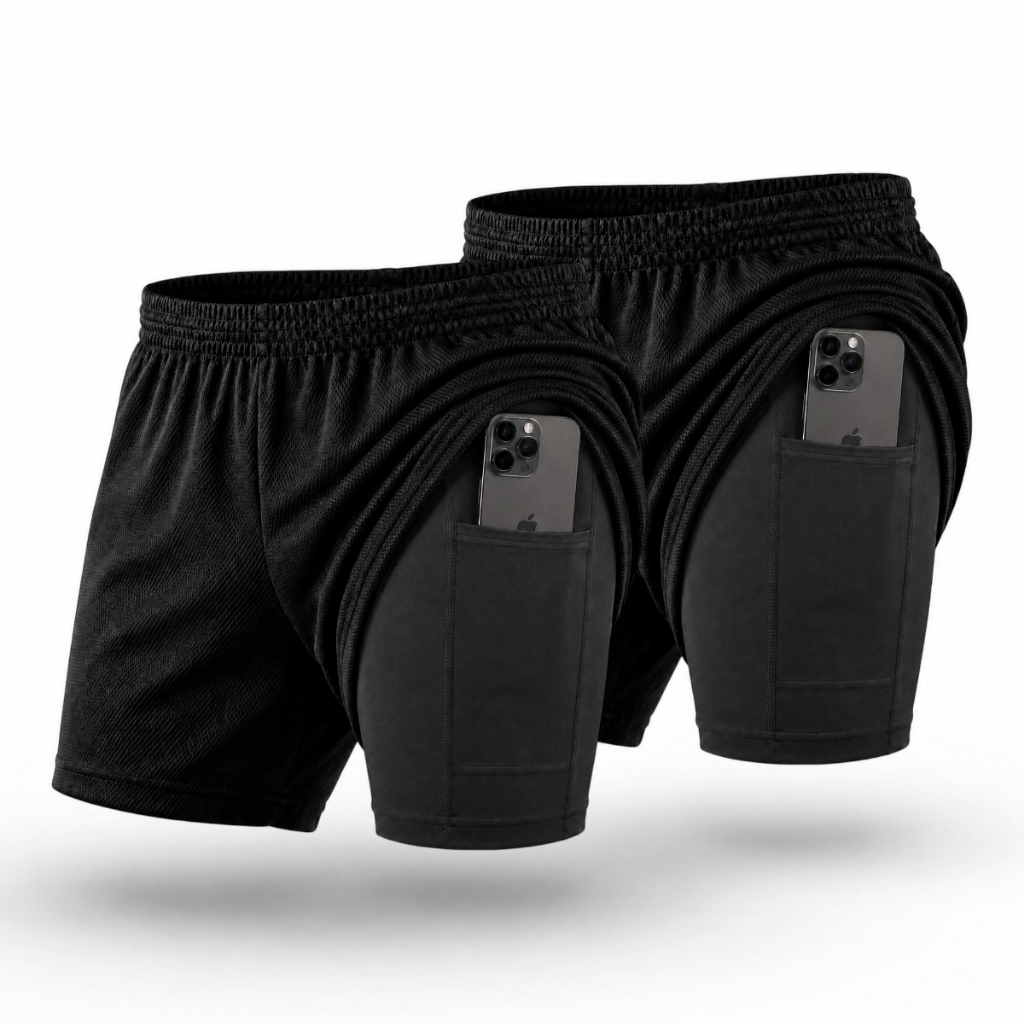 Kit 2 Shorts Bermuda 2 Em 1 Masculino Dry Fit Academia Corrida Conforto