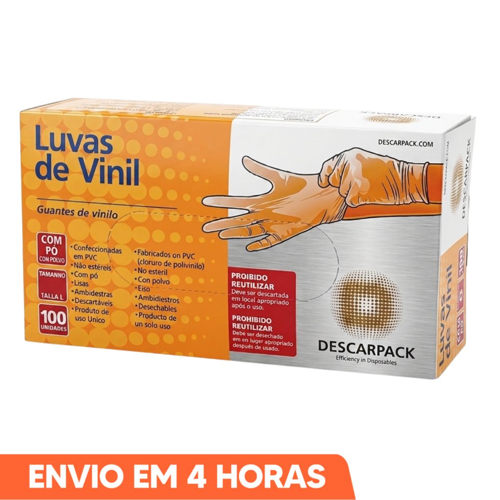 Luva de Procedimento Vinil Transparente Com Pó 100un Selo Anvisa Descarpack