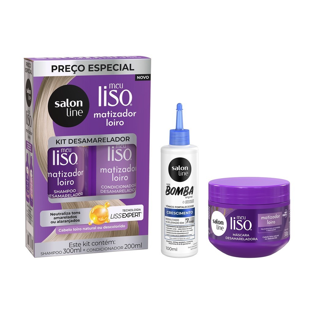 Kit Meu Liso Matizador Loiro + Máscara e Tônico Crescimento