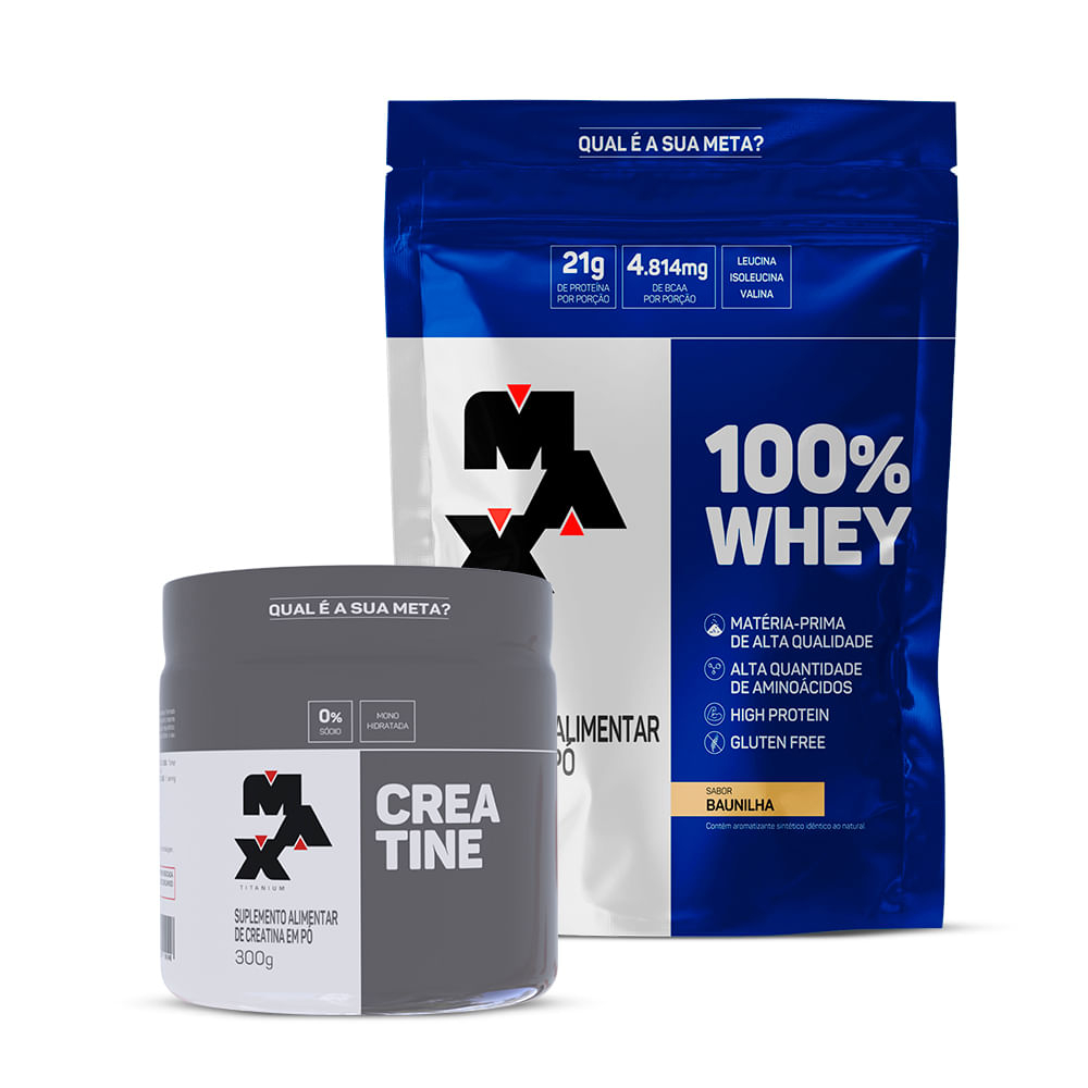 Kit Whey Protein 100% Concentrado Refil + Creatina 300g Max Titanium