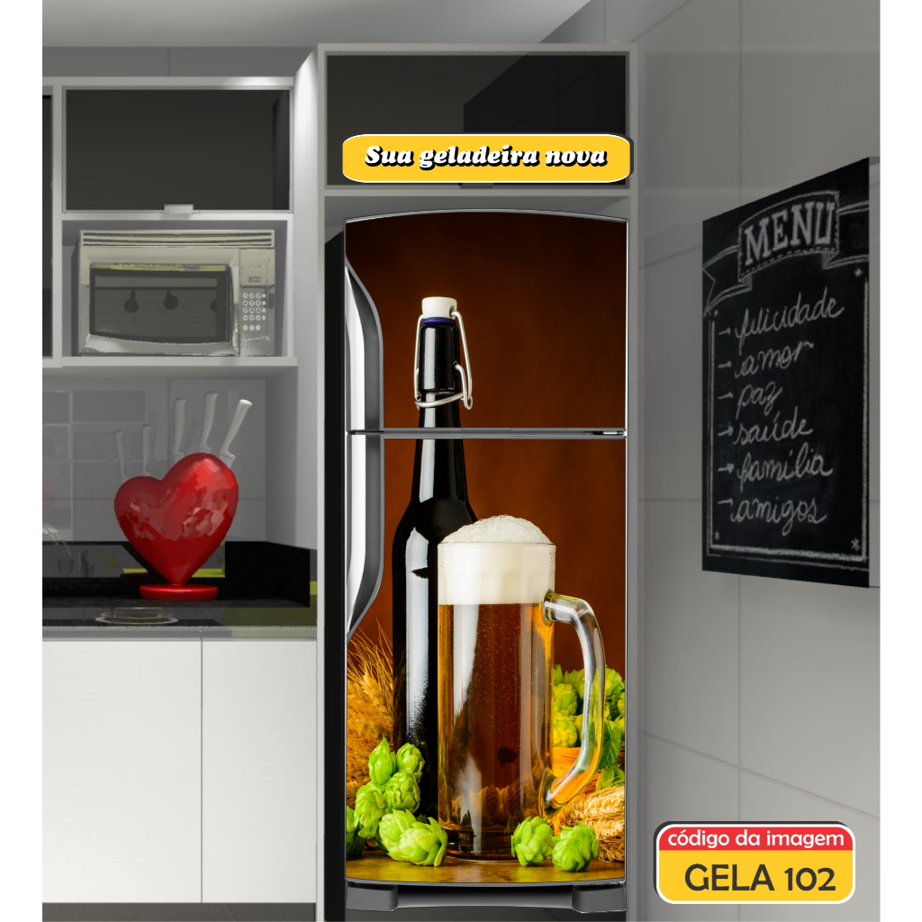 Adesivo Decorativo de Geladeira Cerveja Choop Envelopamento Decoração Porta FRENTE (GELA 102 )