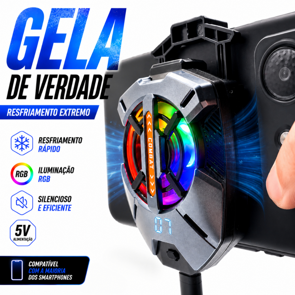 Cooler Para Celular Gamer Placa Pelthier Rgb Silencioso Resfriador Mobile