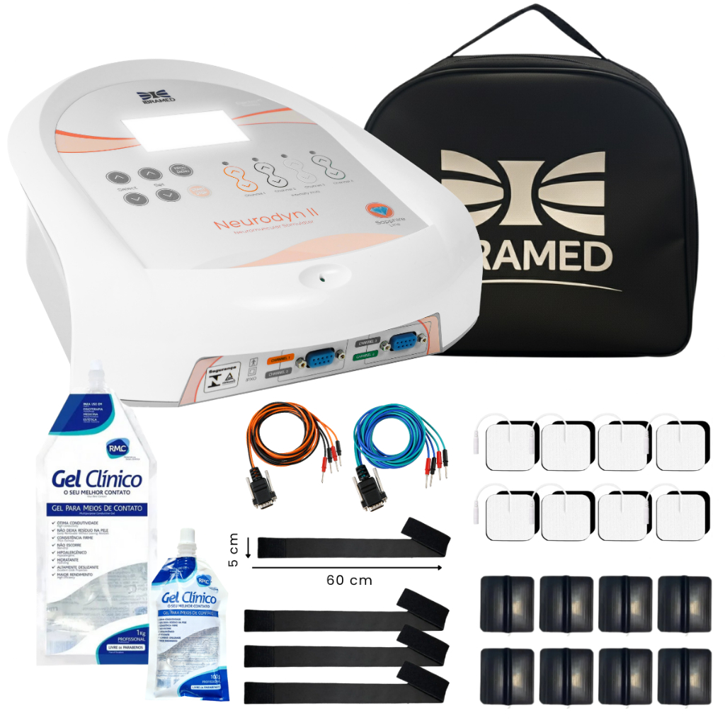 Neurodyn II Correntes TENS FES Russa Ibramed 4 Canais Eletroestimulador Muscular p/ Estética e Fisio