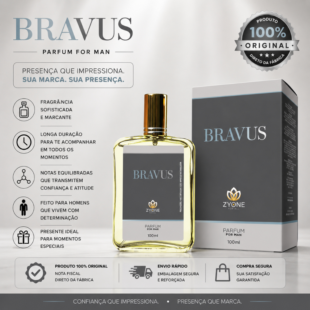 Perfume Bravus Masculino Zyone Alta Fixação 25% de Essência Importada Parfum