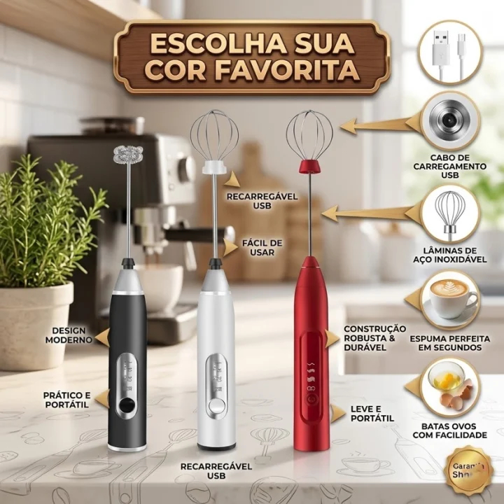 Mini Mixer de Bebidas 2 em 1 Portátil Batedor Misturador Recarregável para Bebidas Leite Café Clara