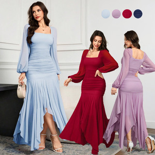 Vestido Feminino Manga Longa Cintura Alta Casual Elegante para Trabalho ou Passeio