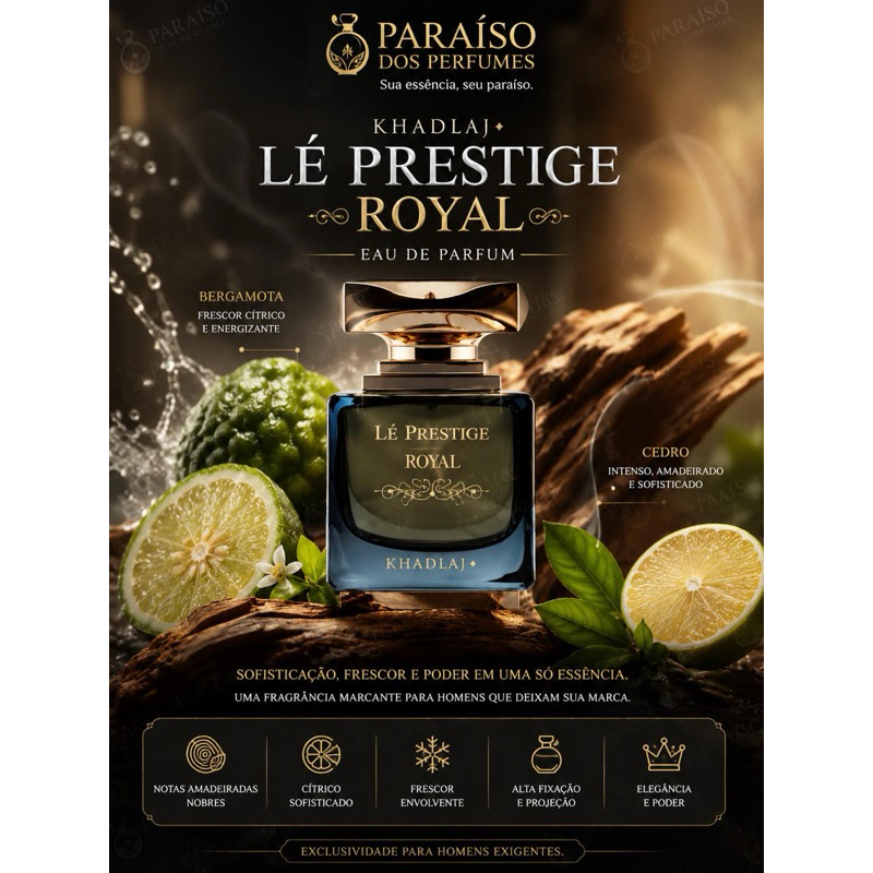 Perfume Árabe Masculino Khadlaj Lé Prestige Royal Original Importado Dubai 100ml Eau De Parfum Alta Fixação