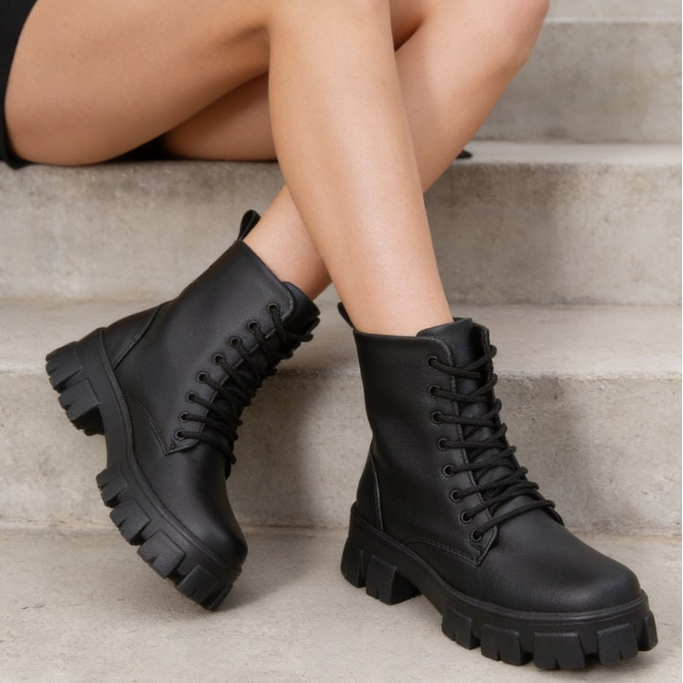 Bota Coturno Feminino Legítimo Tratorado Zíper Lateral Blogueira Estilosa Casual Dia a Dia