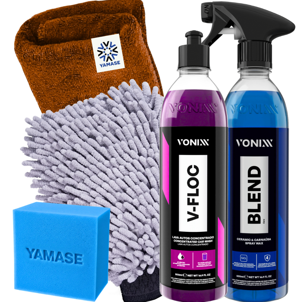 Kit Lavagem de Brilho Vonixx V-Floc + Cera Blend Spray + Luva de Microfibra + Pano Automotiva