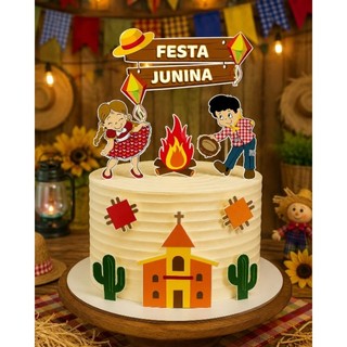 Topo de Bolo Arraiá festa Junina - Decoração de bolo Junino - Topper para bolo tema junino