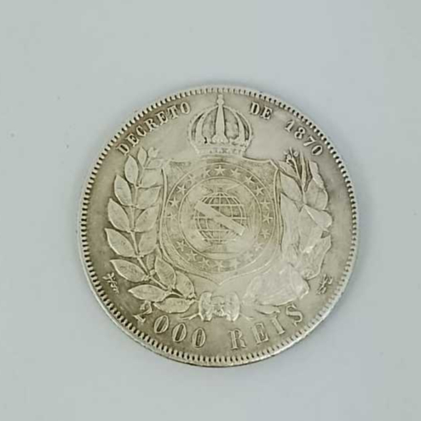 Moeda histórica de 2000 Réis do Império do Brasil de Prata / Decreto de 1870 durante o reinado de Dom Pedro II