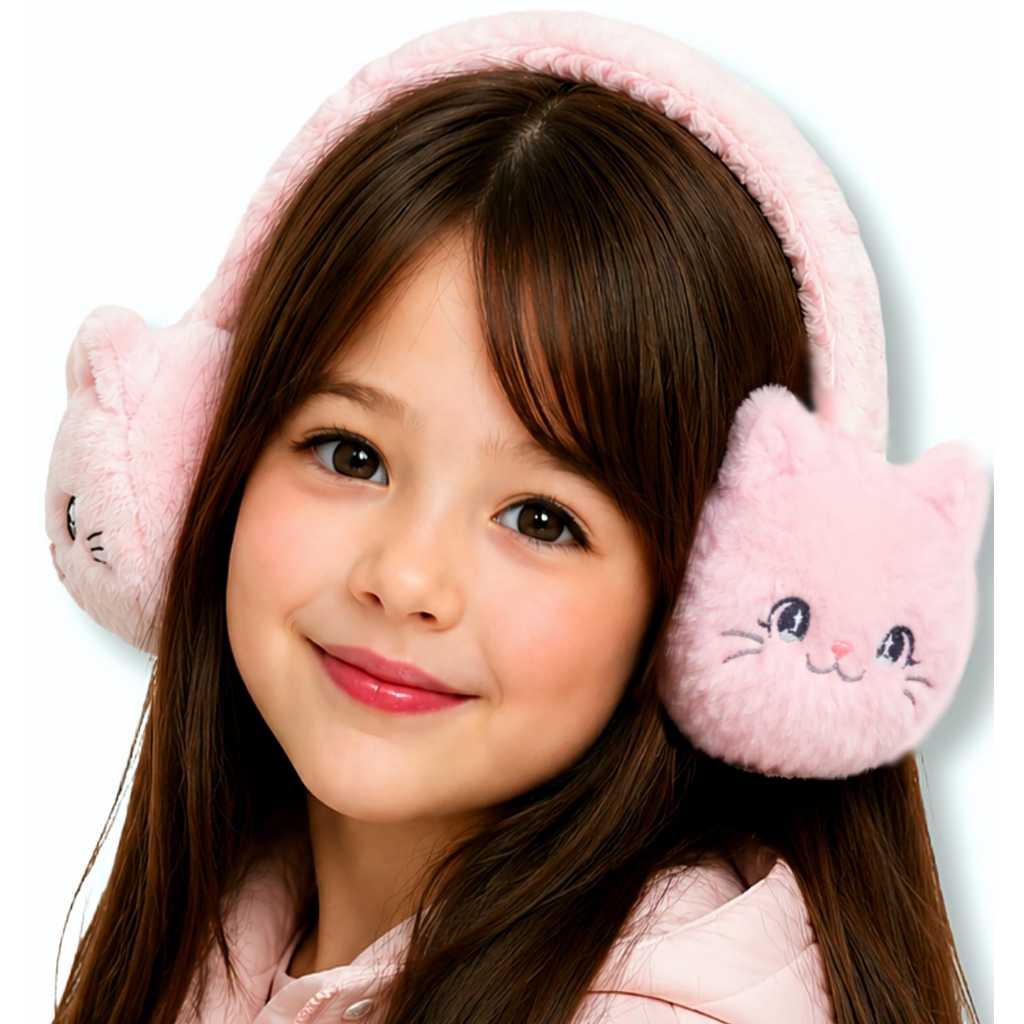 Protetor Aquecedor de Ouvido Infantil Gatinho Felpudo Inverno Menina