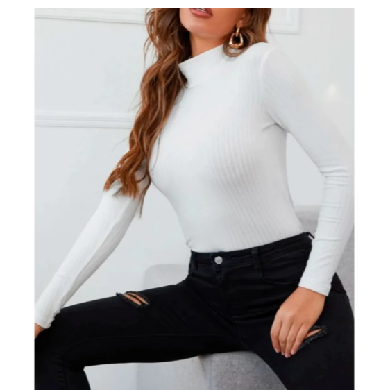 Blusa Cacharrel Feminina Canelada Gola Alta Manga Longa Inverno,Confortável e Estilosa