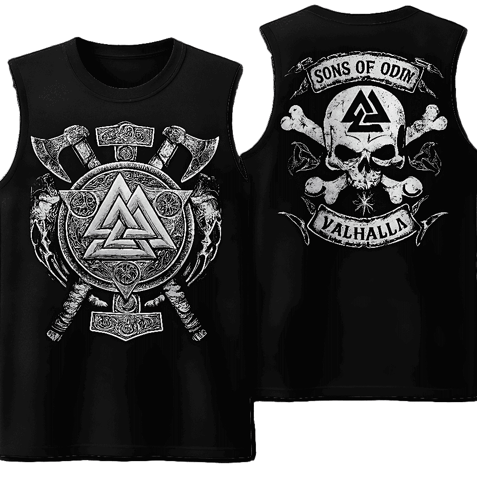 Camiseta Regata Machão Sons Of Odin Valhalla Macio Academia Camisa Cavada Masculino Algodão Unissex Adulto Conforto
