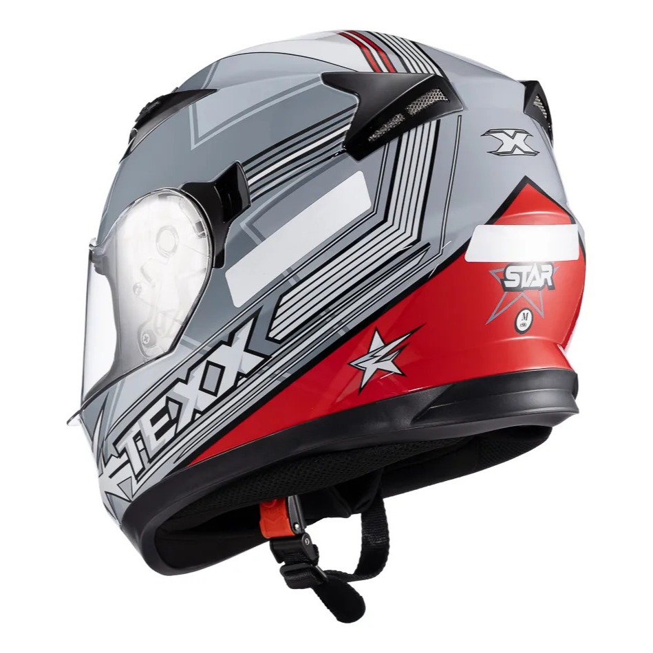 Capacete Texx Strike Superstar Cinza Vermelho Branco Brilho