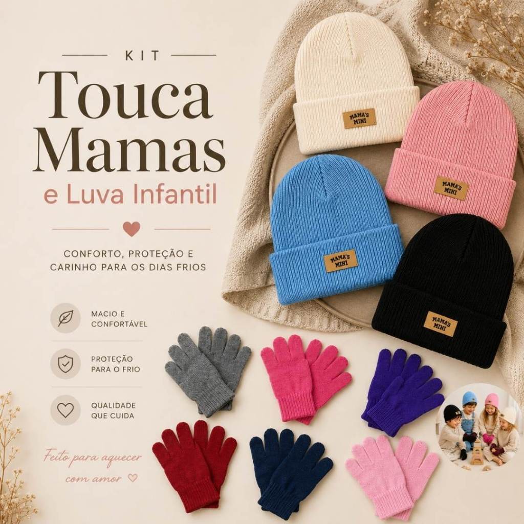 Kit Infantil Touca E Luva  Macias e Confortáveis Unissex  Inverno