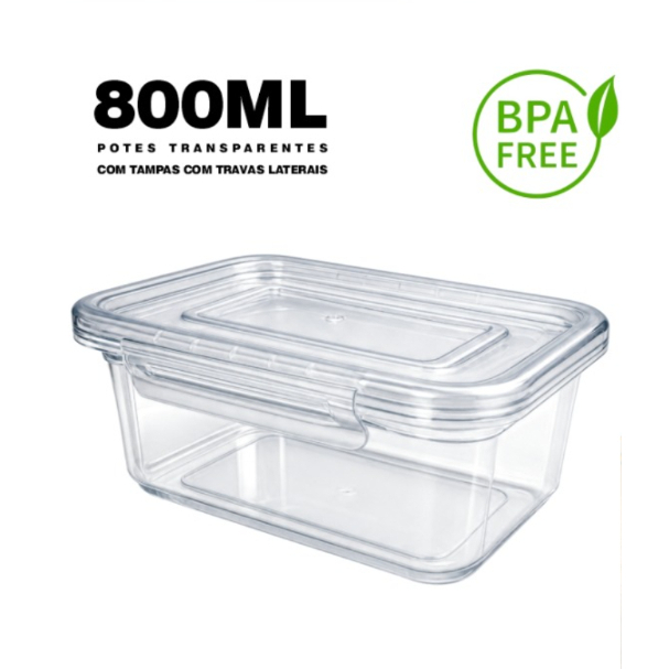 Kit com Potes de Plástico Transparente com Travas nas Tampas Multiuso Vasilhas Utilidades