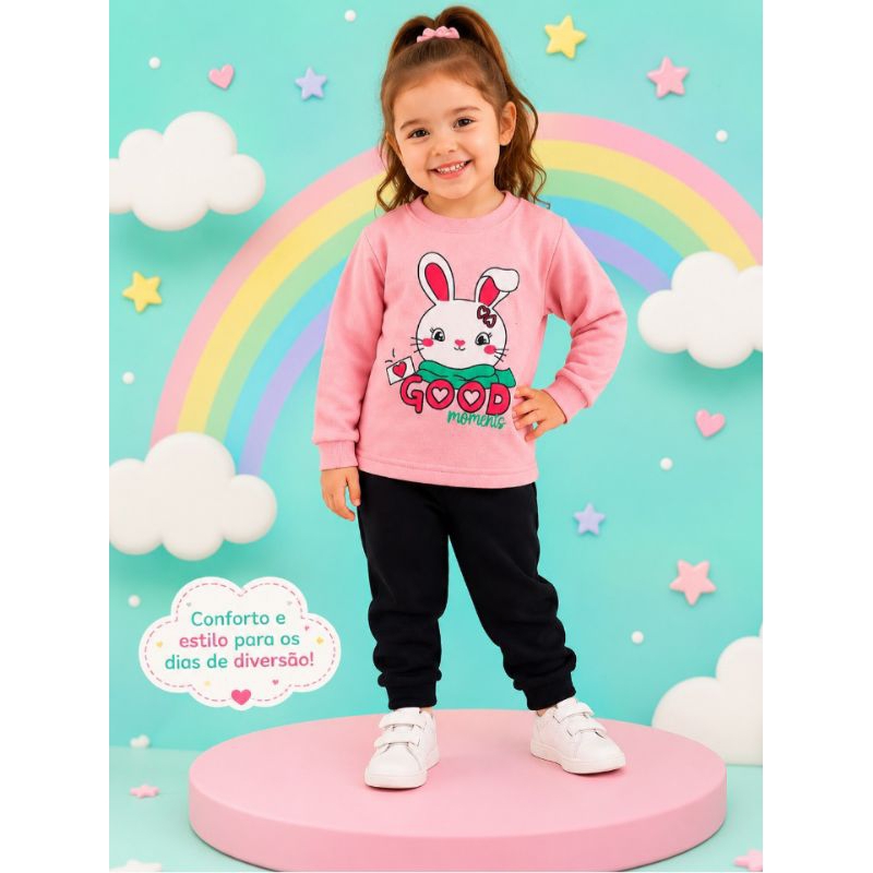 Conjunto de Moletom Infantil Feminino – Estampa Coelhinha