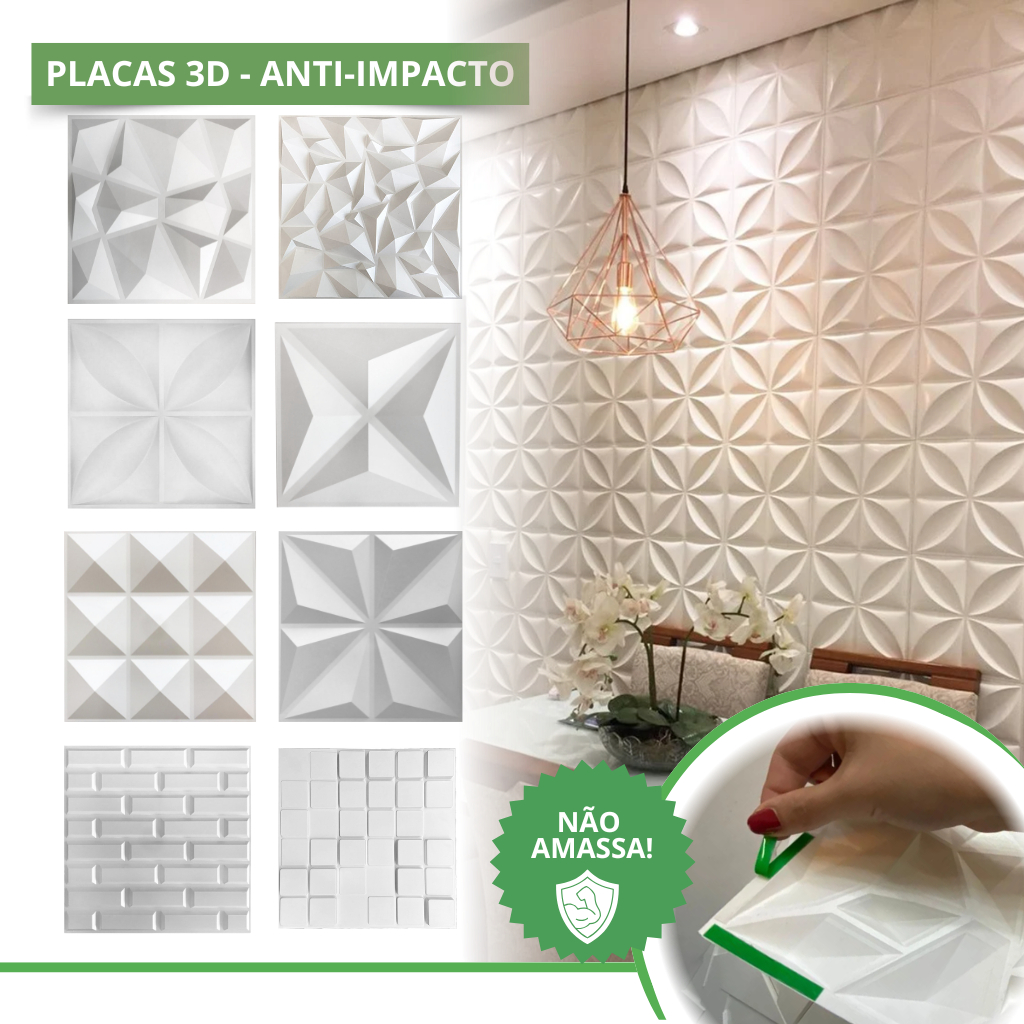 Kit 5/11/22 Placas 3D Acompanha dupla-face Revestimento de Parede Decorativa 30x30cm | Não Amassa