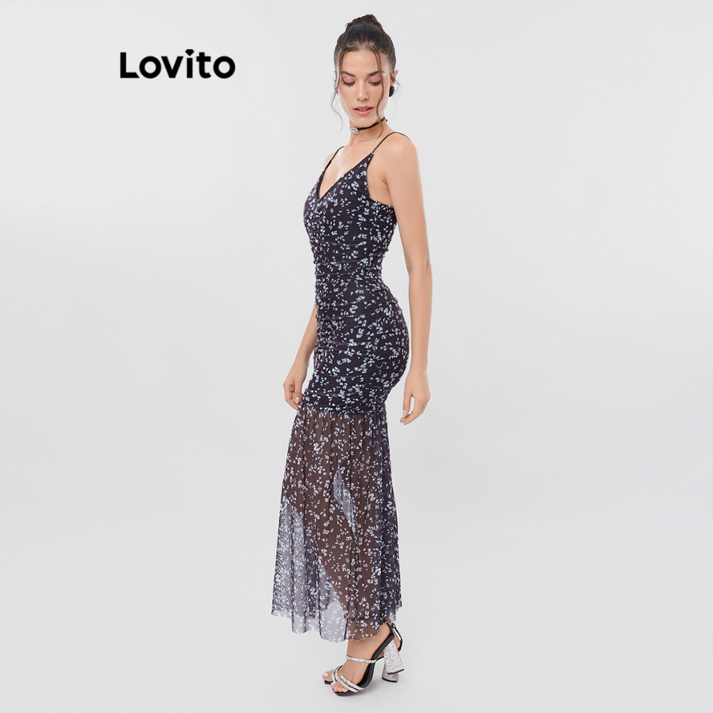 Lovito Vestido Feminino Longo em Tule Estampado DRB214BRL243