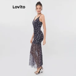 Lovito Vestido Feminino Longo em Tule Estampado DRB214BRL243