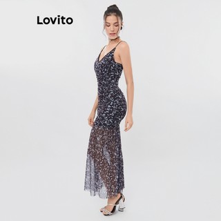 Lovito Vestido Feminino Longo em Tule Estampado DRB214BRL243