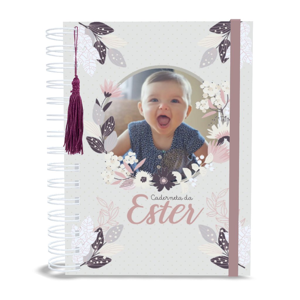 Caderneta de Saúde, Caderneta de Vacina,  A5 Capa Dura, Floral com Foto Menina