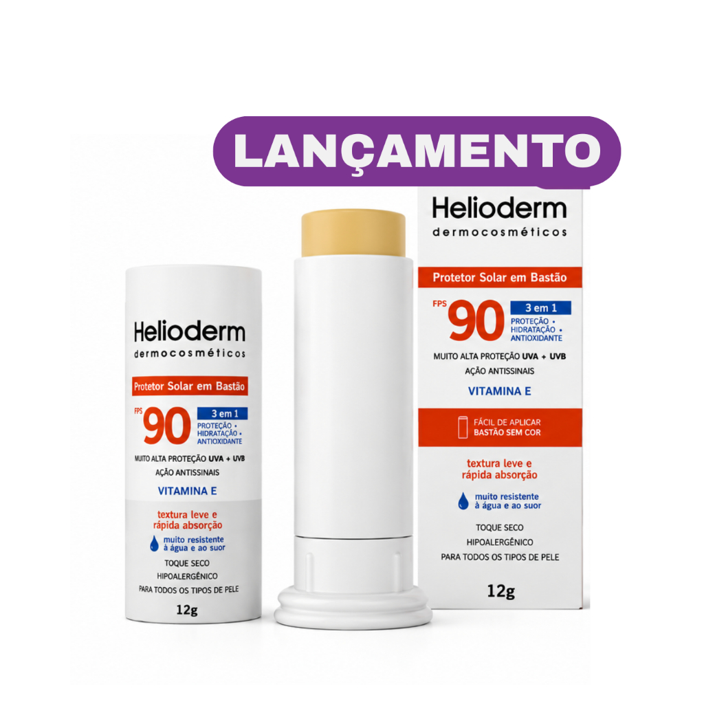 Protetor Solar Helioderm Stick Bastão Incolor FPS 90 12g Com Vitamina E