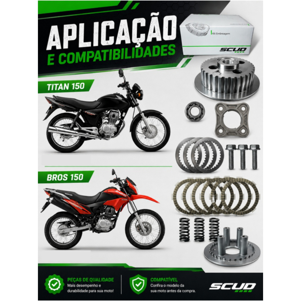 Kit Embreagem Completo Honda Cg 150 Bros 150 Scud