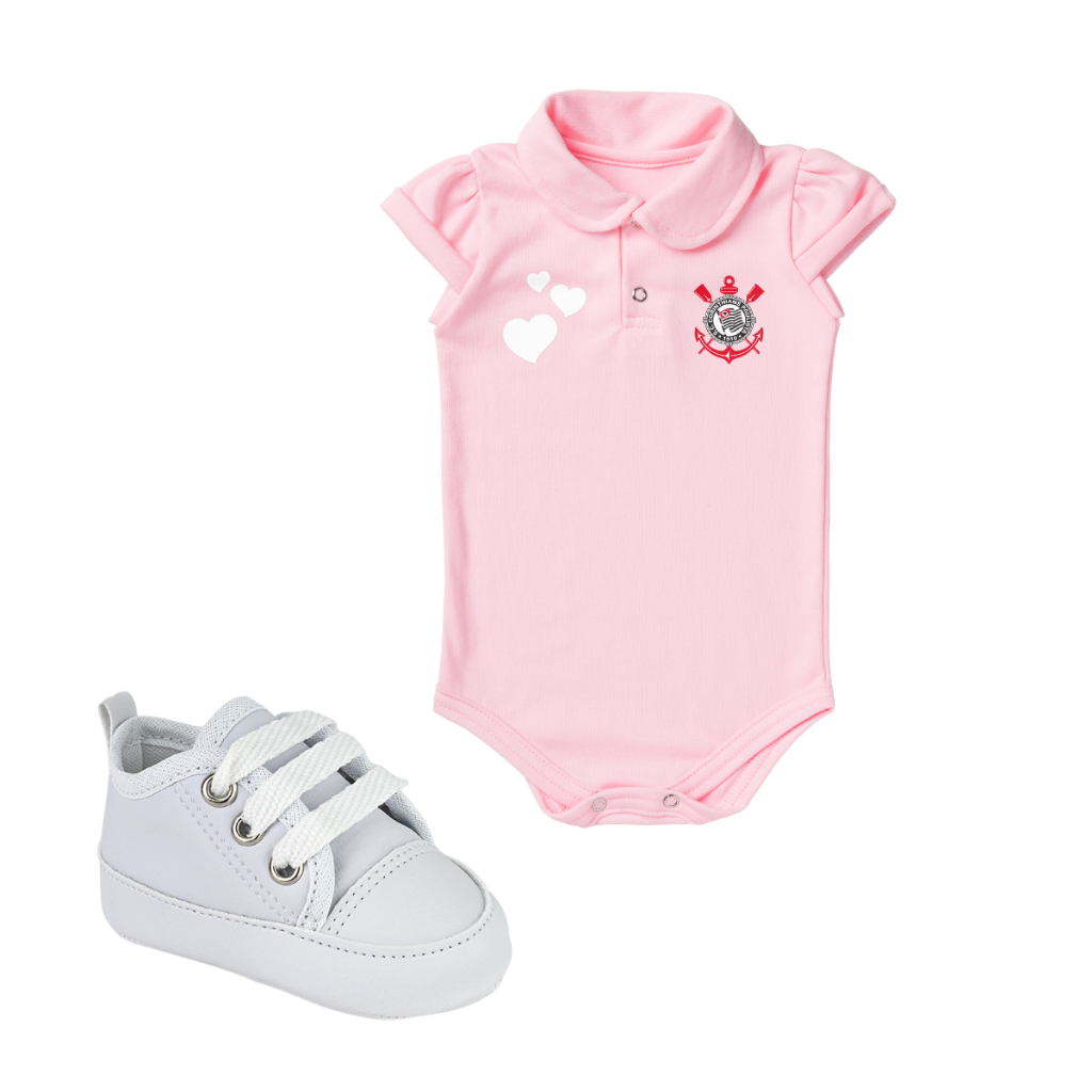Kit 2 Peças Body Corinthians Rosa Torcida Baby Oficial e Tênis Bebe Mania  72301