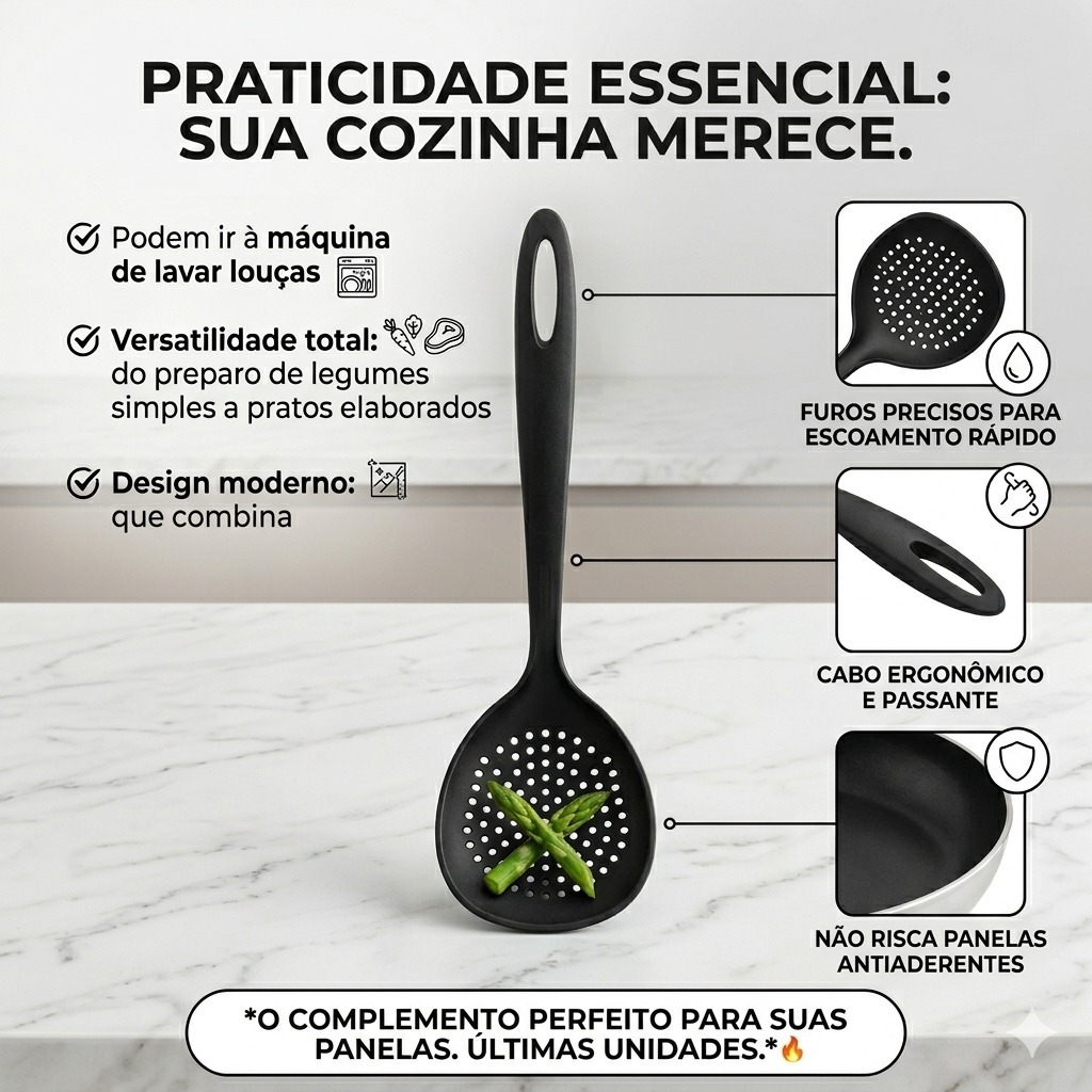 Espumadeira Tramontina Ability Nylon Preta Não Risca a Panela Resiste 180º Pronta Entrega Com Nota Fiscal