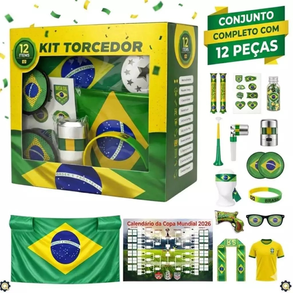 Kit torcedor Virgínia Combo 12 itens de torcida para copa do mundo 2026 Brasil