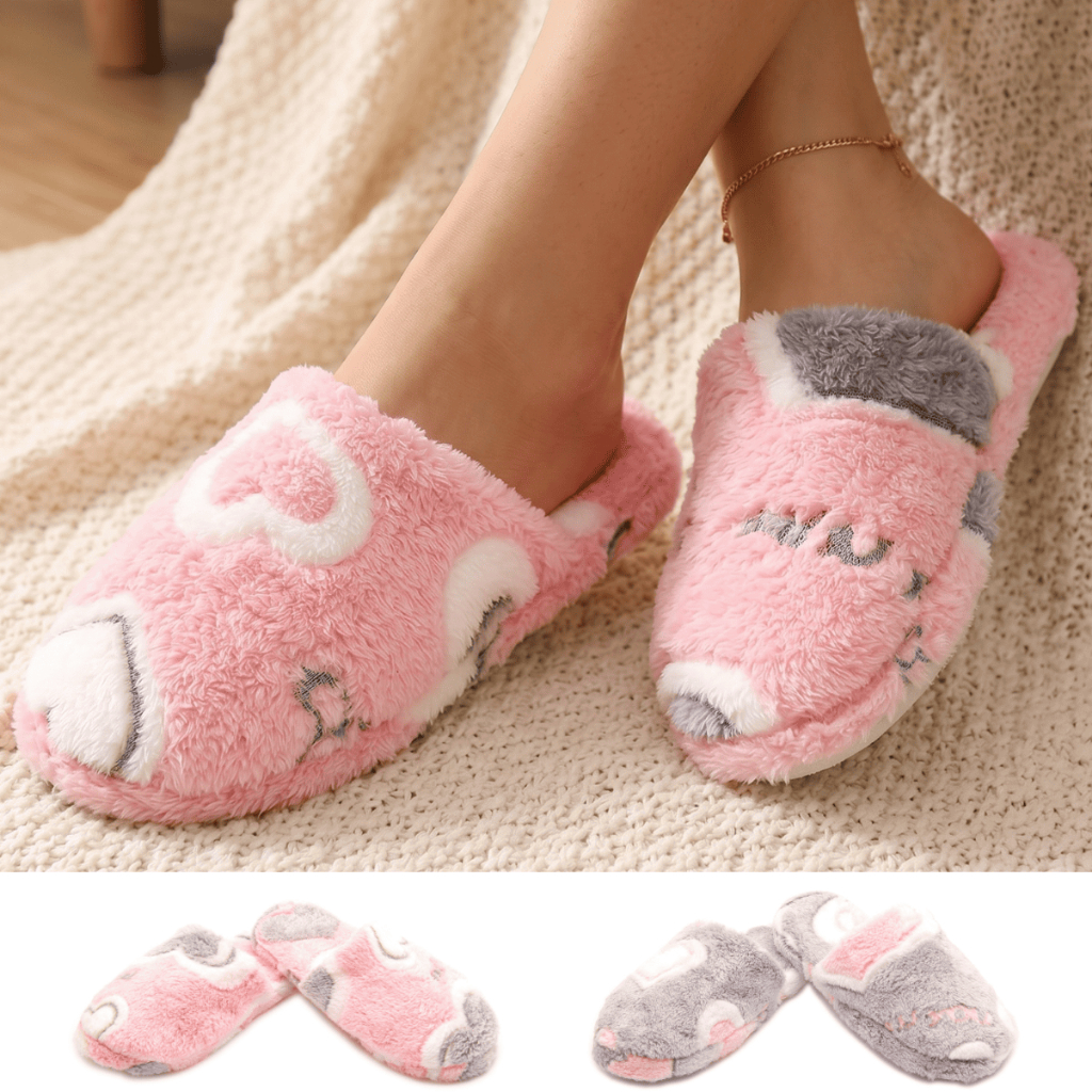 Pantufa Feminina Térmica Peluciada Forrada Antiderrapante Confortável Coração Super Macia Inverno