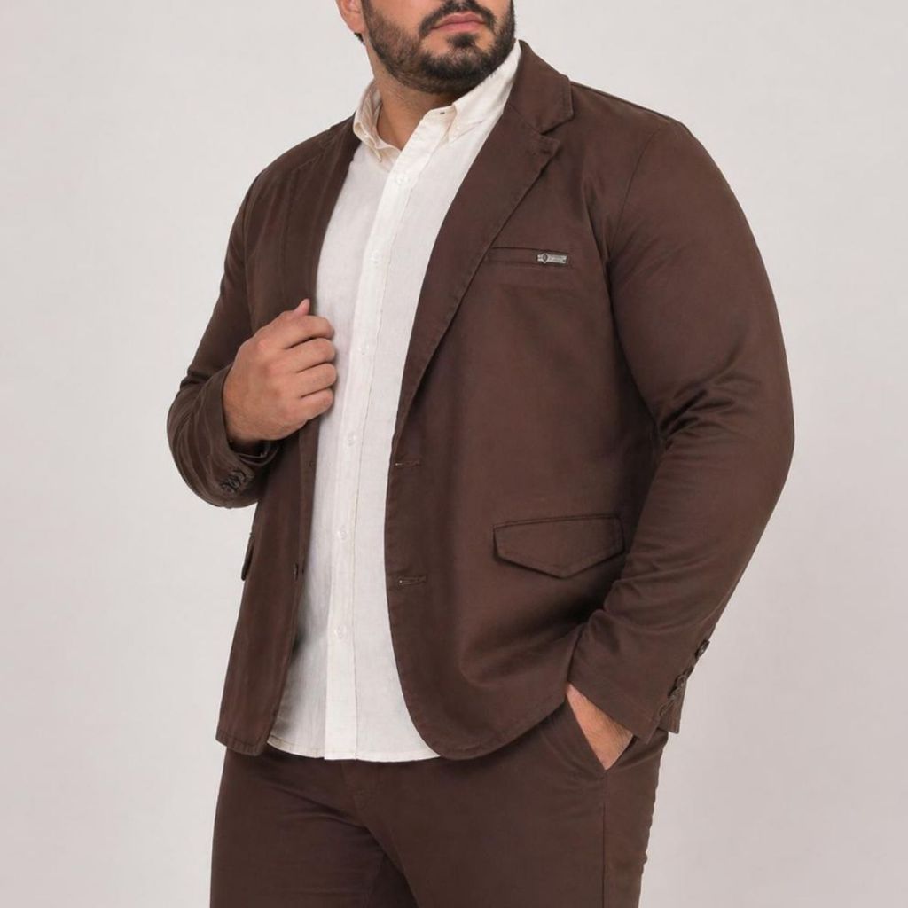 Blazer Slim Plus Size de Sarja Alfaiataria Premium Esporte Fino Masculino Elastano 2 Botões Casual Elegante Paletó