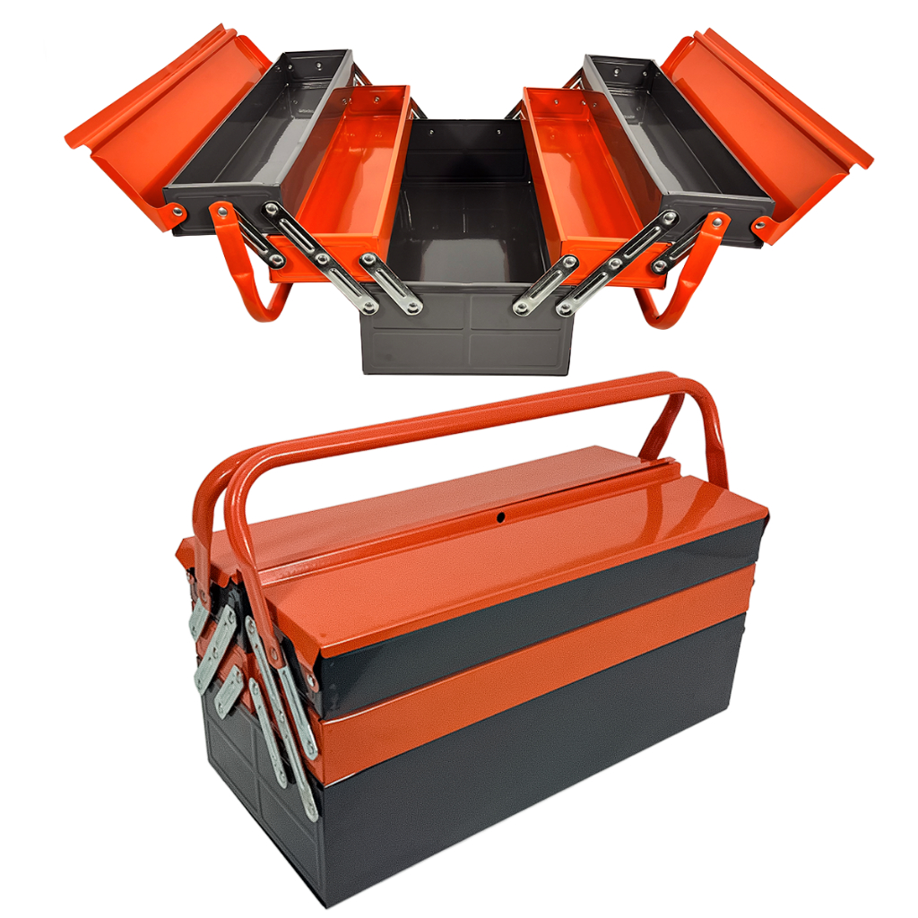 Caixa Ferramenta 5 Gavetas De 53Cm Sanfonada Cinza e Laranja