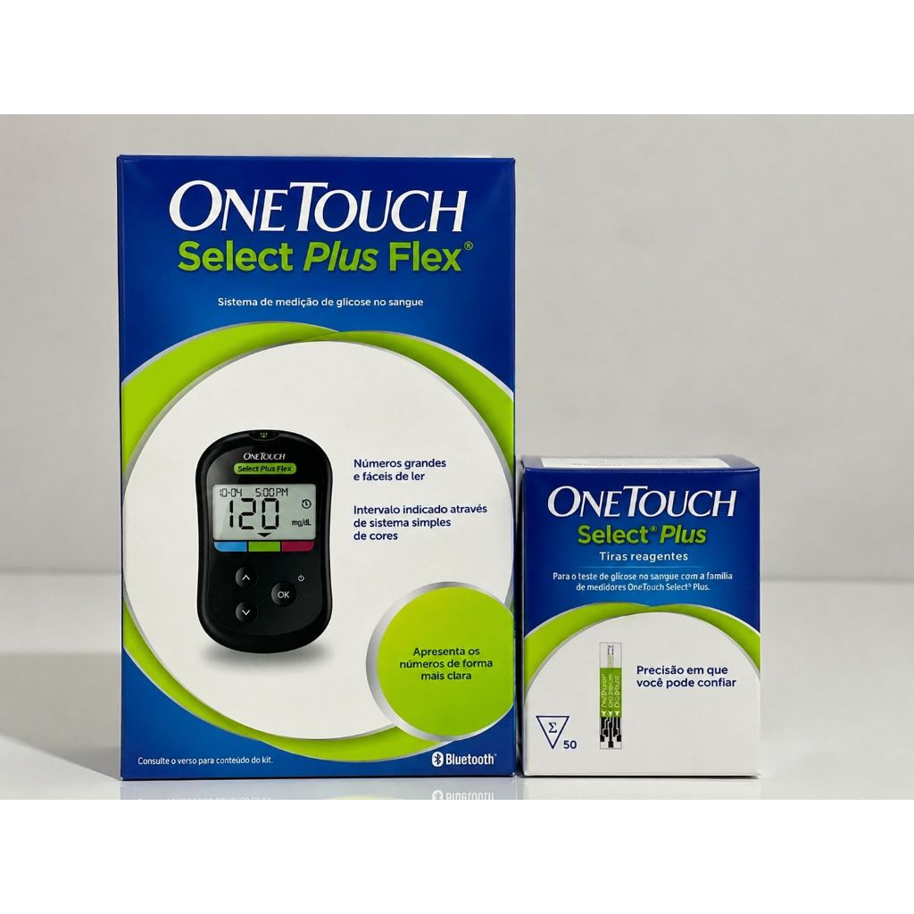 Kit Medidor De Glicose OneTouch Select Plus Flex + 50 Tiras Reagentes