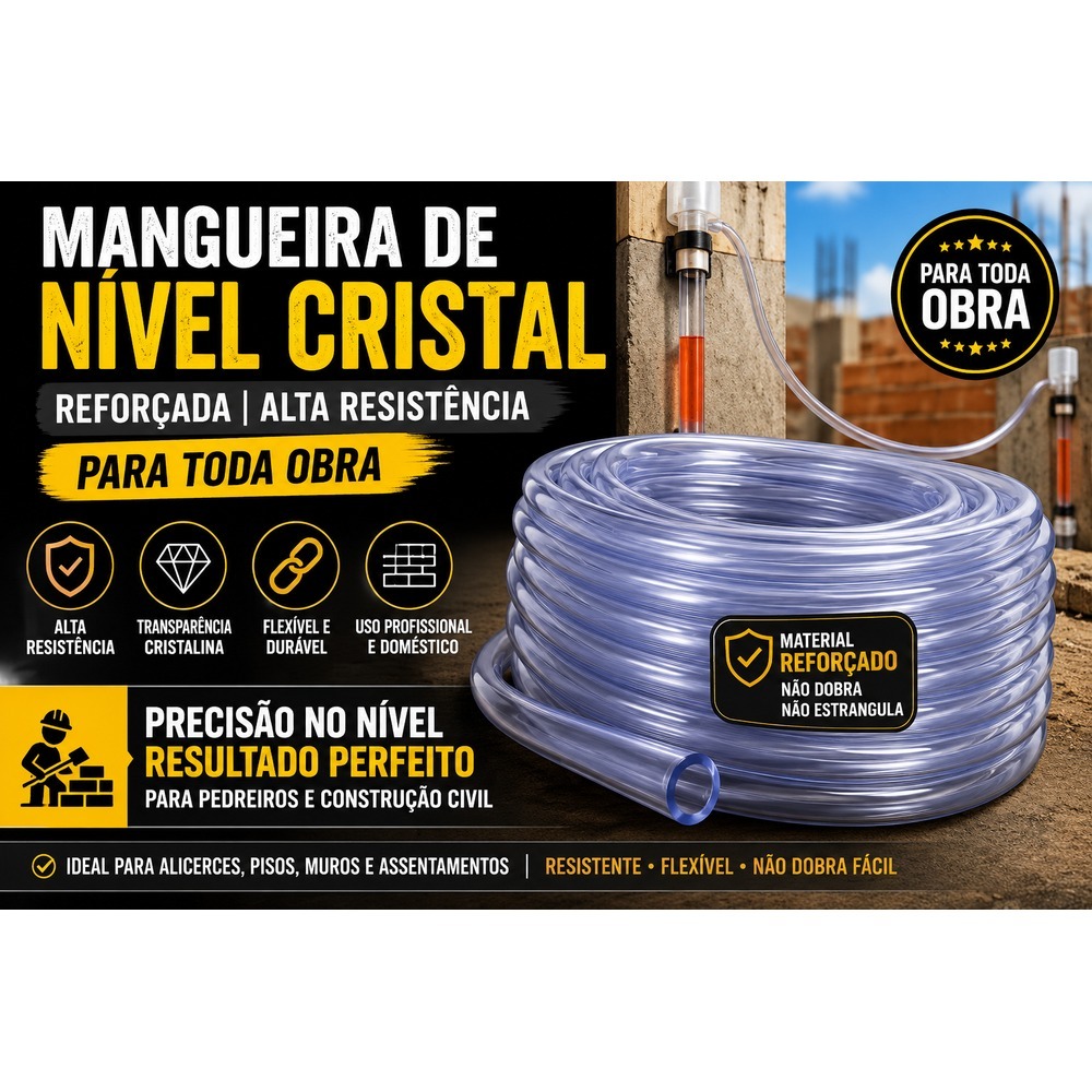 Mangueira de Nível Cristal Flexível Reforçada Para Construção - Profissional