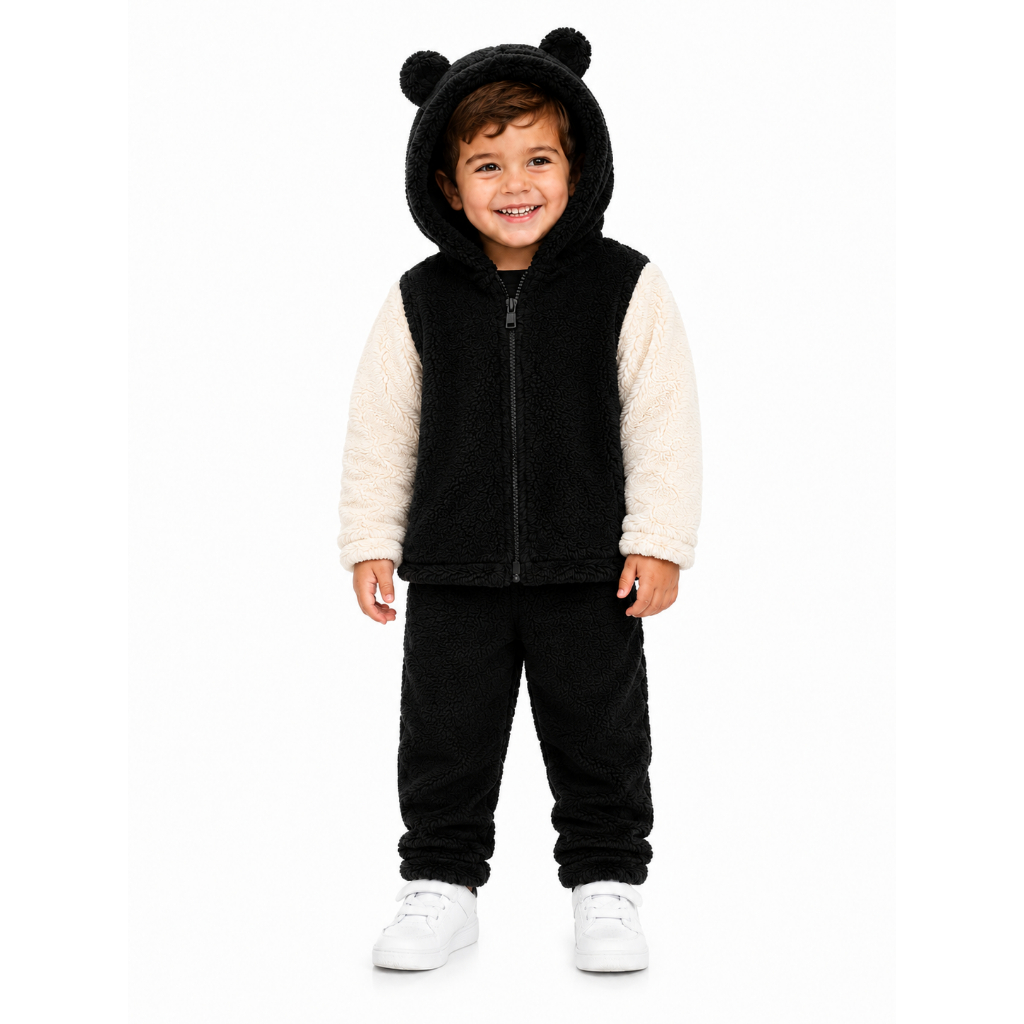 Conjunto Teddy Infantil Menino Inverno 2026 Peluciado Quentinho Casaco com Capuz e Orelhinhas + Calça Fleece Macio