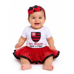 Body Bebê Infantil Time Vermelho e Preto carioca FRASE fantasia futebol Menina e Menino