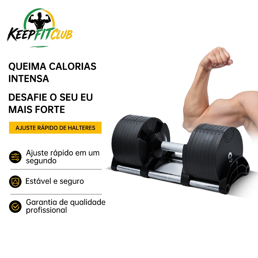 Dumbbell Halter Regulável Anilhas 20Kg Com Base Elite Pro