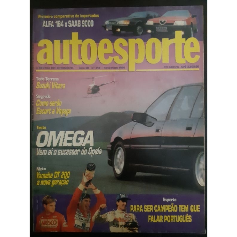 Revista Auto Esporte NOVEMBRO de 1991 Edição n° 318 – Omega. Alfa 164 x SAAB 9000. Yamaha DT 200. Suzuki Vitara