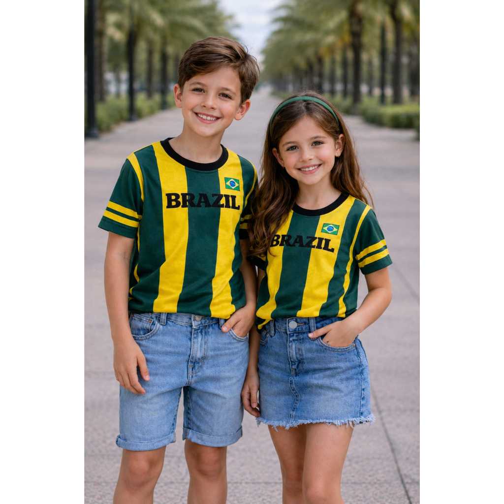 Camiseta infantil  Verde Amarelo Premium | Moda Copa 2026